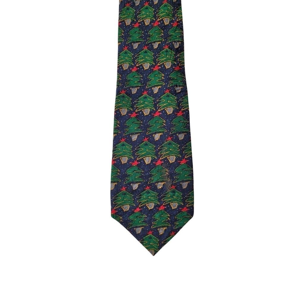 Mens Holiday Necktie Stars/Trees JZ Richards Festive Gift Tie 100% Silk USA